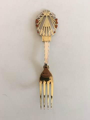 A. Michelsen Christmas Fork 1922 Gilded Sterling Silver with Enamel