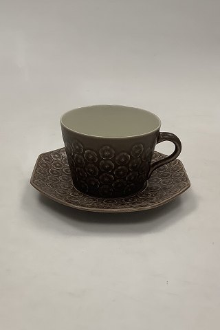 Bing & Grondahl Kronjyden Brown Umbra Azur Coffee Cup and Octogonal Saucer