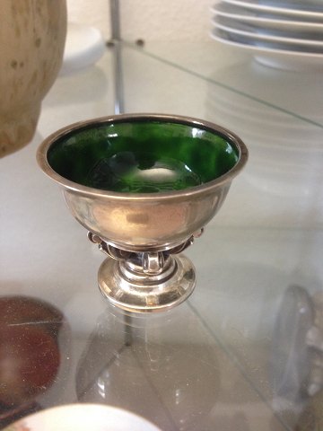 Georg Jensen Sterling Silver Salt Cell Acorn with green enamel No 741