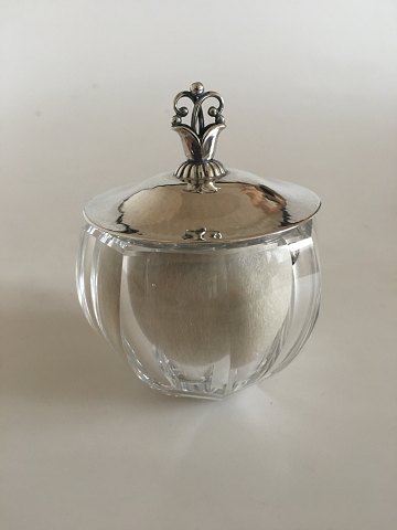 Georg Jensen Body Powder Puff No 172 in Crystal Jar with Sterling Silver Lid No 
172