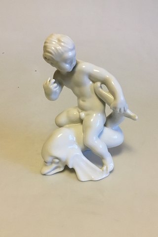 Bing & Grondahl Blanc de Chine Figurine of Boy holding Dolphin No 4060