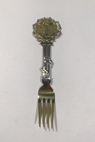 A. Michelsen Christmas Fork 1914. In Gilded Sterling Silver with Enamel