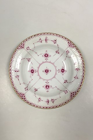 Royal Copenhagen Blue Fluted Red Ruby/Pink with Gold Edge Half Lace Deep Plate 
No 2/565