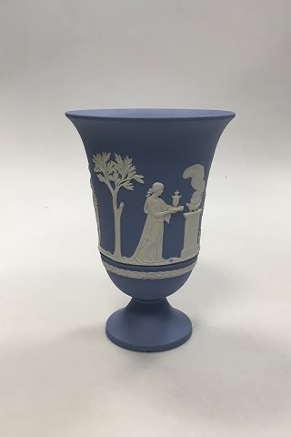 Wedgewood Blue Jasperware Arcadian Vase Decorated with the Sacrifice Bowl and 
Cupid