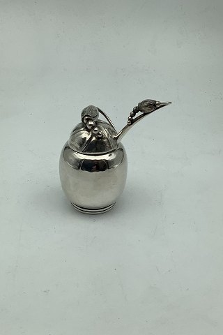 Georg Jensen Sterling Silver Magnolia Mustard Pot with Spoon No. 2A
