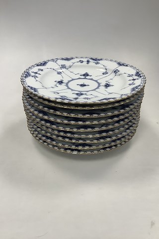 Set of 9 Royal Copenhagen Blue Fluted Full Lace Flat Plate with Gold No 1084