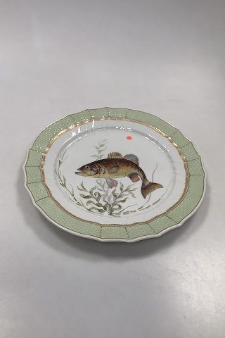 Royal Copenhagen Green Dinner Fish Plate No 919/1710 with Micropterus salmonides