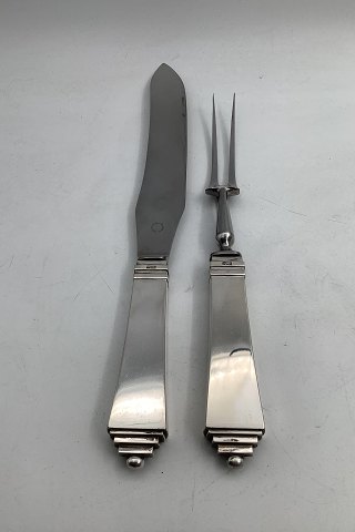 Georg Jensen Sterling Silver Pyramid Carving Set of Fork and Knife