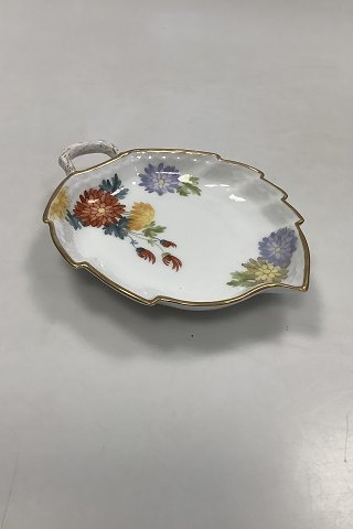 Royal Copenhagen No 93. White Half Lace w. Flowers and Gold Leaf shaped dish