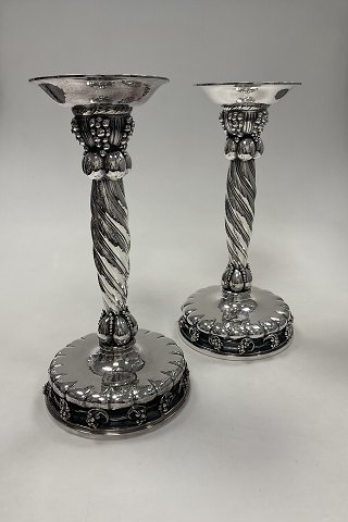 Pair of Large Georg Jensen Sterling Silver Grape Candlestick No 264