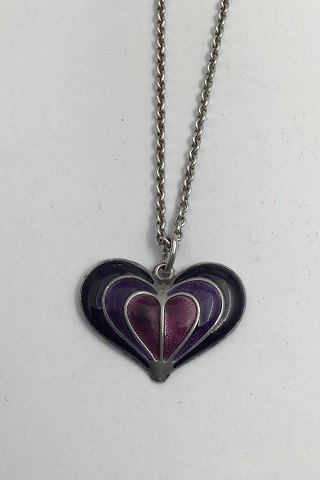David Andersen Sterling Silver / Enamel Heart Pendant + Chain