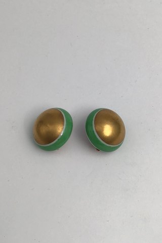Royal Copenhagen Porcelain Earrings Green / Gold (Clips)