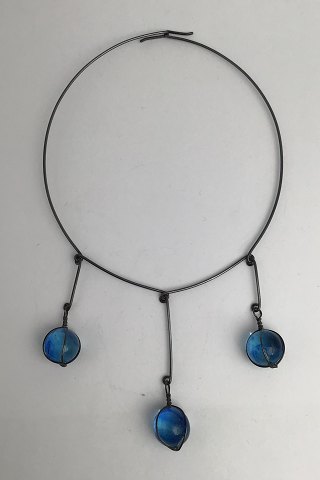 Bent Knudsen Sterling Silver Neckring with Pendants (Blue Glass Beads)