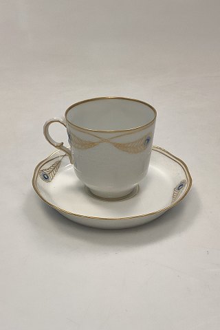 Royal Copenhagen No. 118/2005 Coffee Cup with Saucer Golden Peacock Ornament