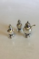 Georg Jensen Sterling Silver Salt and Pepper Shakers and Mustard Jar with gilded 
spoon No 235