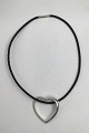 Georg Jensen Sterling Silver Heart Pendant No. 600B and braided leather string